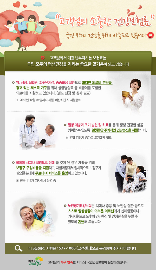 고객님의 소중한 건강보험료, 국민 모두의 건강을 위해 사용되고 있습니다.