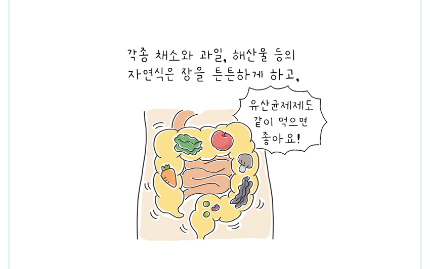 각종 채소와 과일, 해산물 등의 자연식은 장을 튼튼하게 하고,