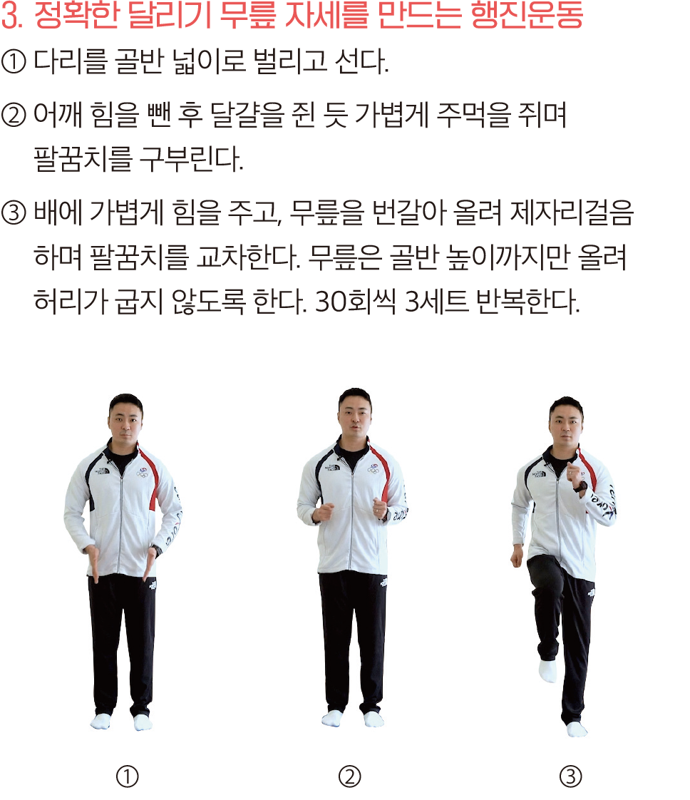 정확한 달리기 무릎 자세를 만드는 행진운동 이미지