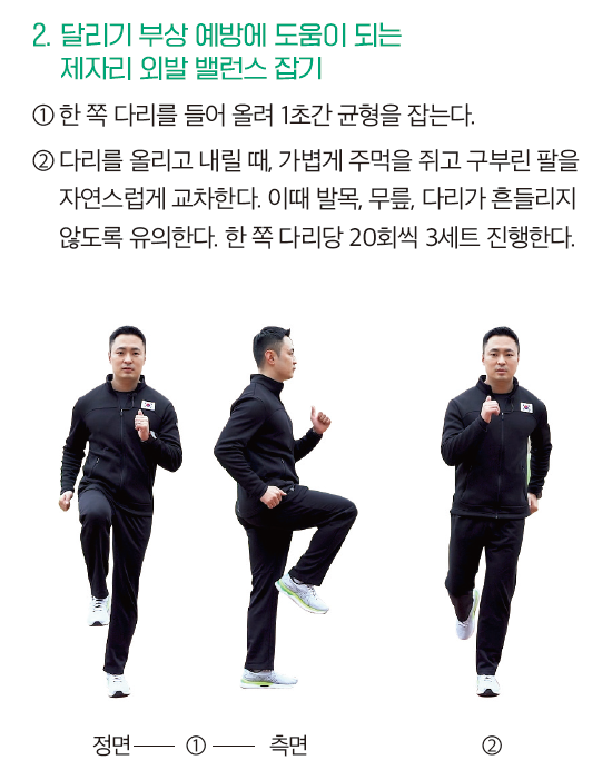 달리기 부상 예방에 도움이 되는 제자리 외발 밸런스 잡기 이미지