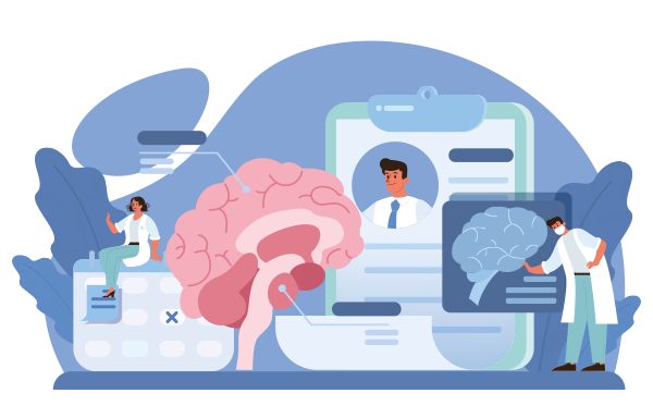 뇌 건강을 체크하는 의료진의 모습을 그린 일러스트