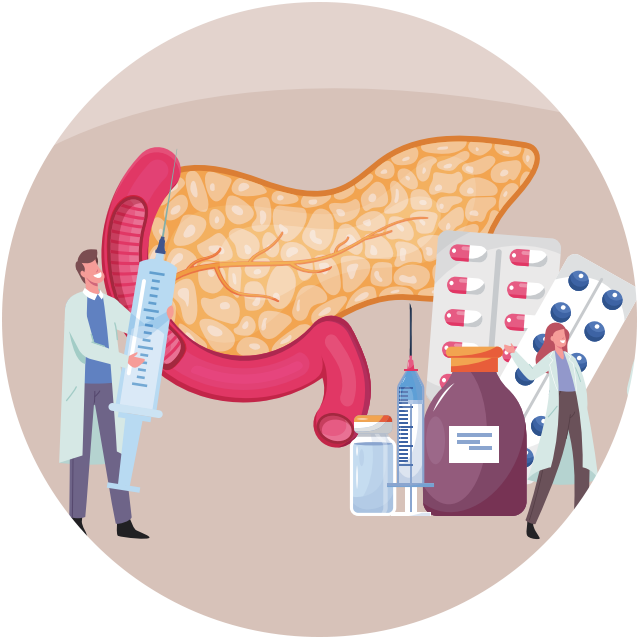 췌장 건강을 진단하는 의료진의 모습을 그린 일러스트