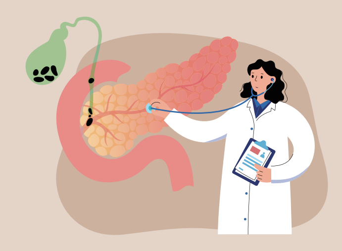 췌장 건강을 체크하는 의료진의 모습을 그린 일러스트