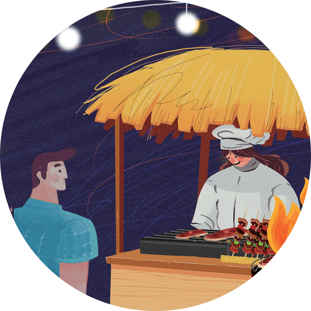 야시장의 모습을 그린 일러스트