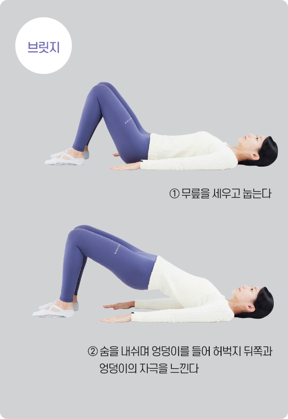 브릿지 자세를 취하는 필라테스 강사 이서연