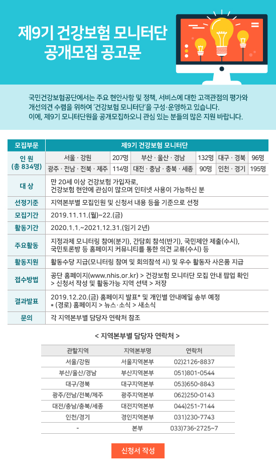 제9기 건강보험 모니터단 공개모집 공고문